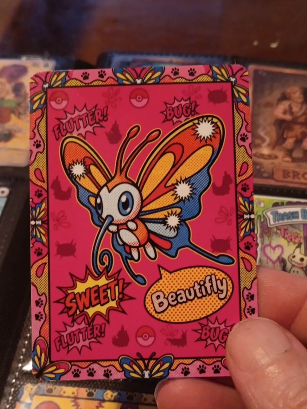 Bright Pink Cartoon Butterfly Collectible Card